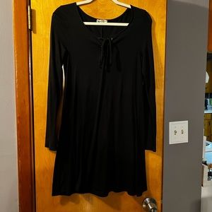 Black long sleeve dress with string front